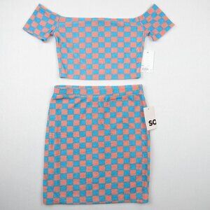 Top & Skirt Set SO Terry Cloth Pink & Blue Juniors Size XS Juniors' Size XS
